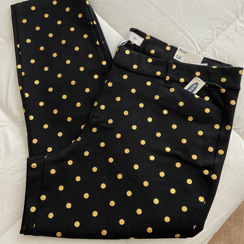 NWT - OLD NAVY - BLACK and GOLD Polka-Dot PIXIE PANT - size 18 - never worn